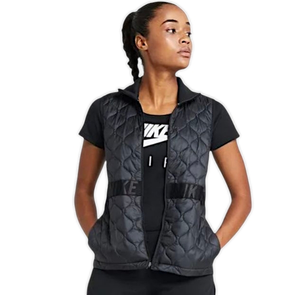 Nike Aerolayer Running Gilet Vest Women’s Sz S Black Quilted Thin Puffer Pockets - Picture 3 of 15